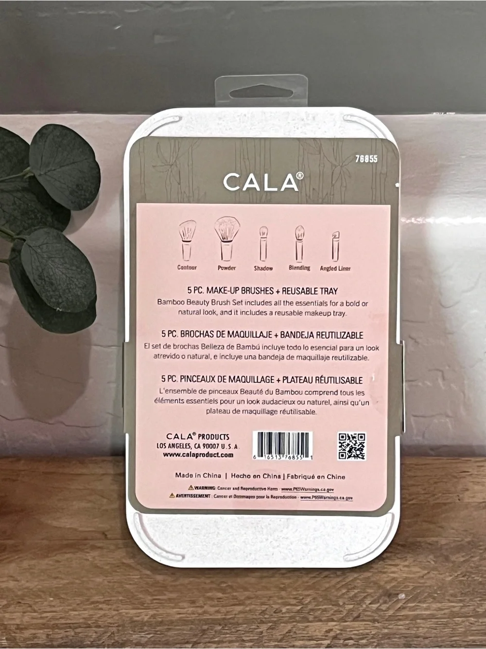 NIB CALA Bamboo Beauty 5 Pc Makeup Brushes + Reusable Tray Set